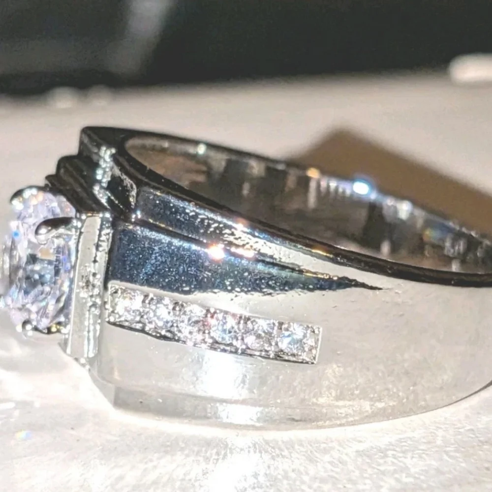 Round Cut Lab Created Diamond Men's Engagement Ring 14K White Gold Plated Sz  11